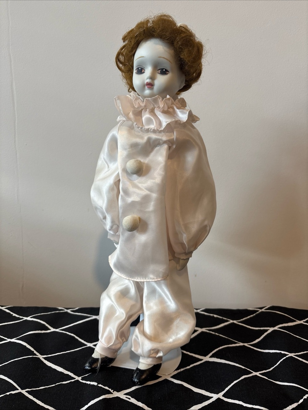 Porcelain Pierrot Clown Doll White Costume 15" Collectible 🎭